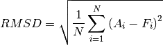 RMSD = \sqrt{\frac{1}{N}\sum_{i=1}^N \left(A_i - F_i\right)^2}