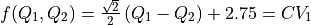 f(Q_1,Q_2)=\frac{\sqrt{2}}{2}\left(Q_1-Q_2\right)+2.75=CV_1